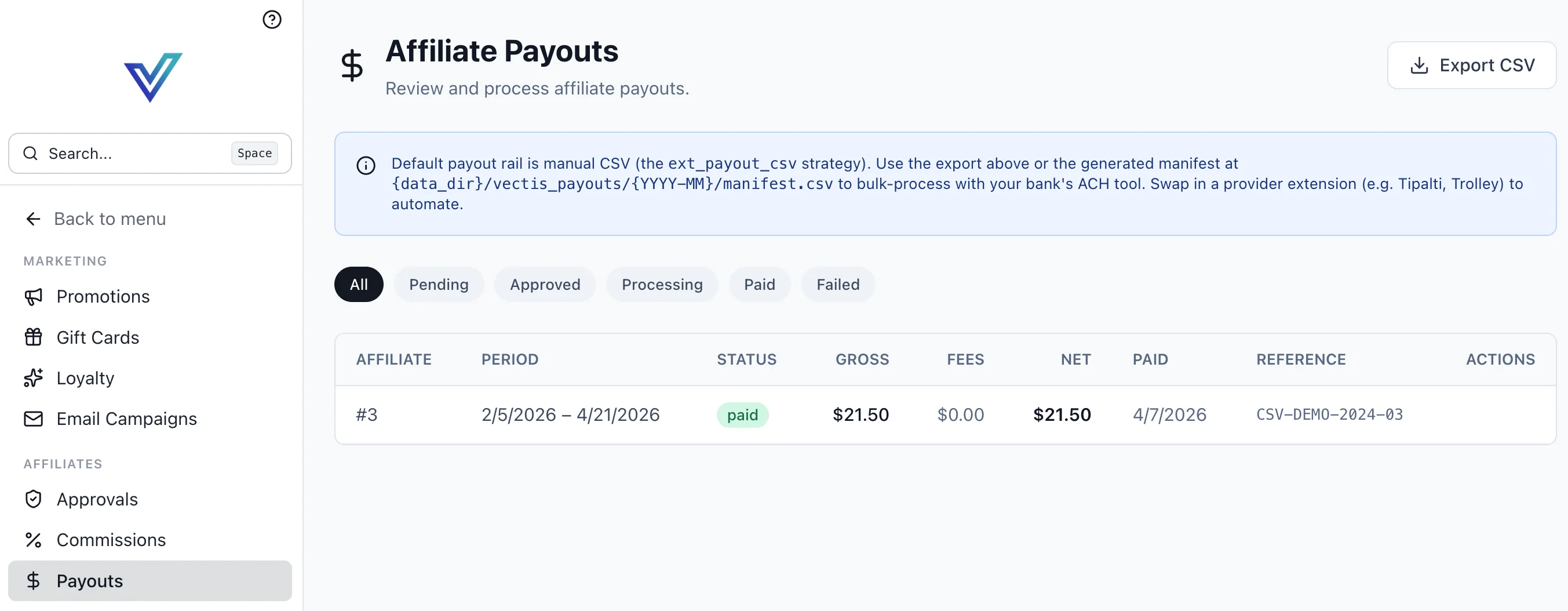 Affiliate payouts