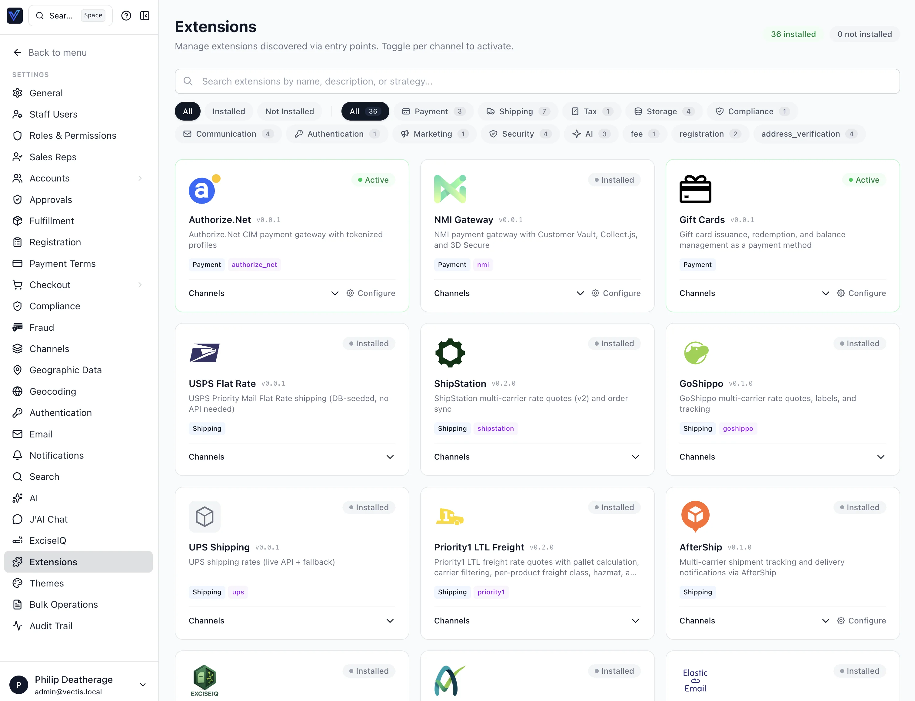 Extensions catalog in admin