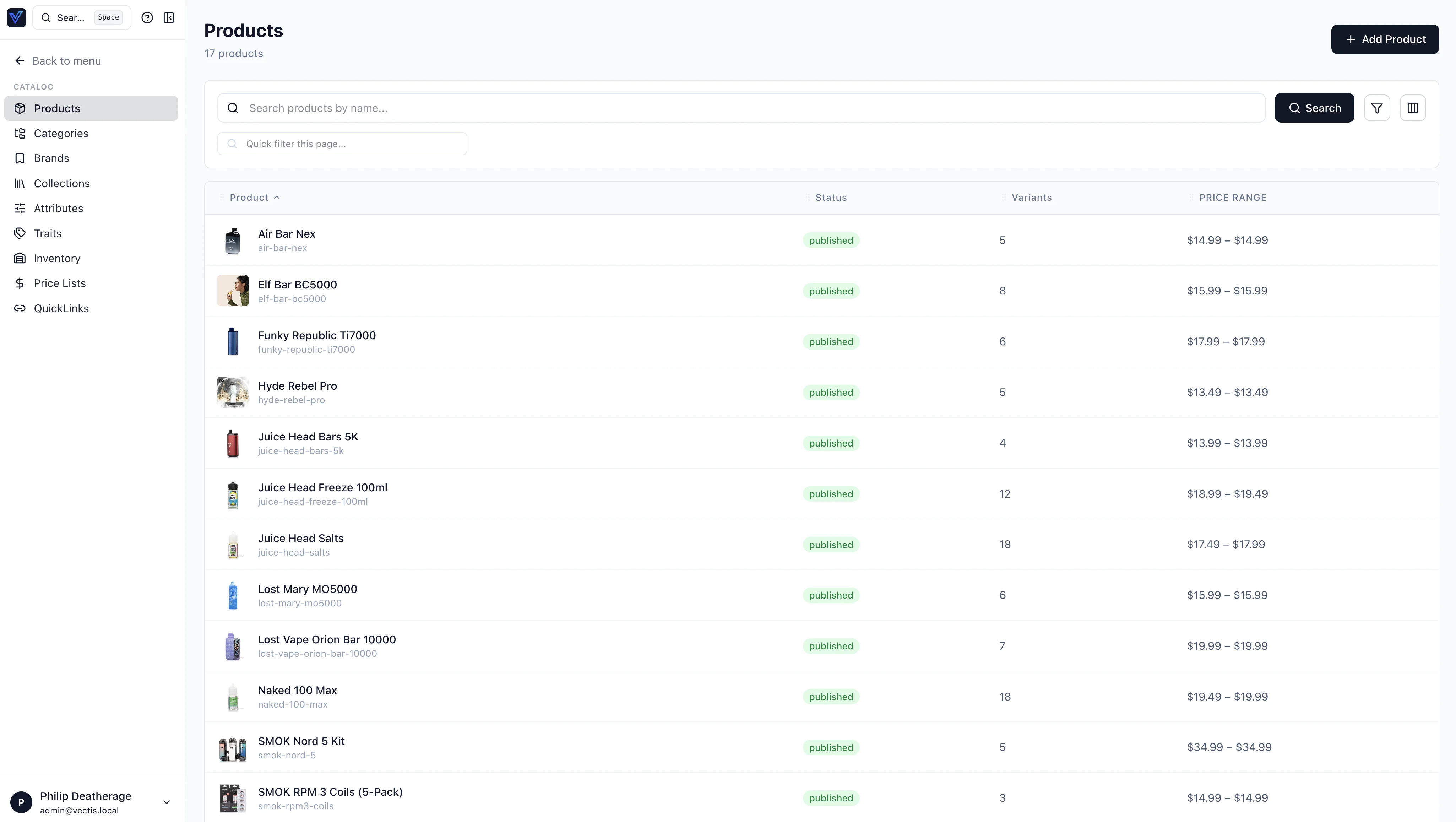 Products list