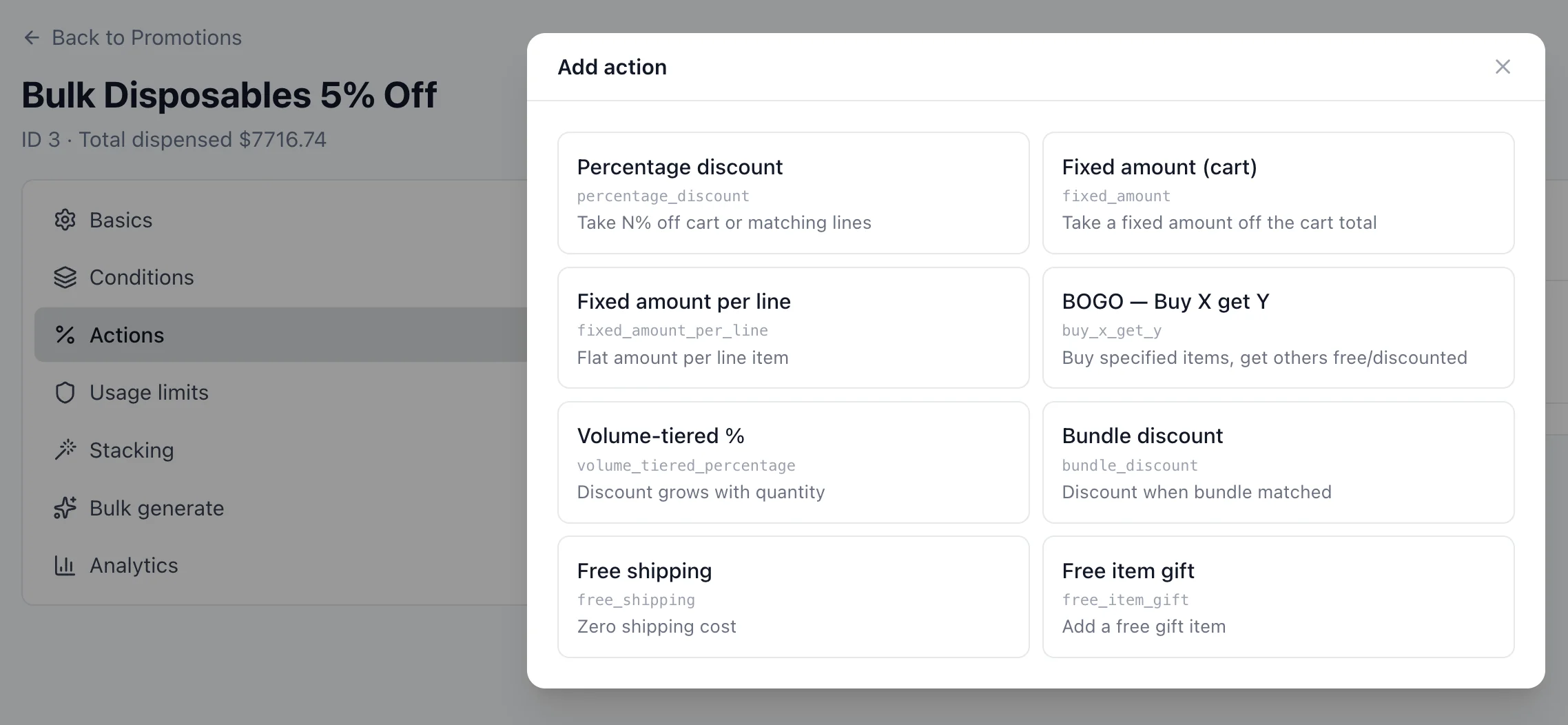 Add action dialog