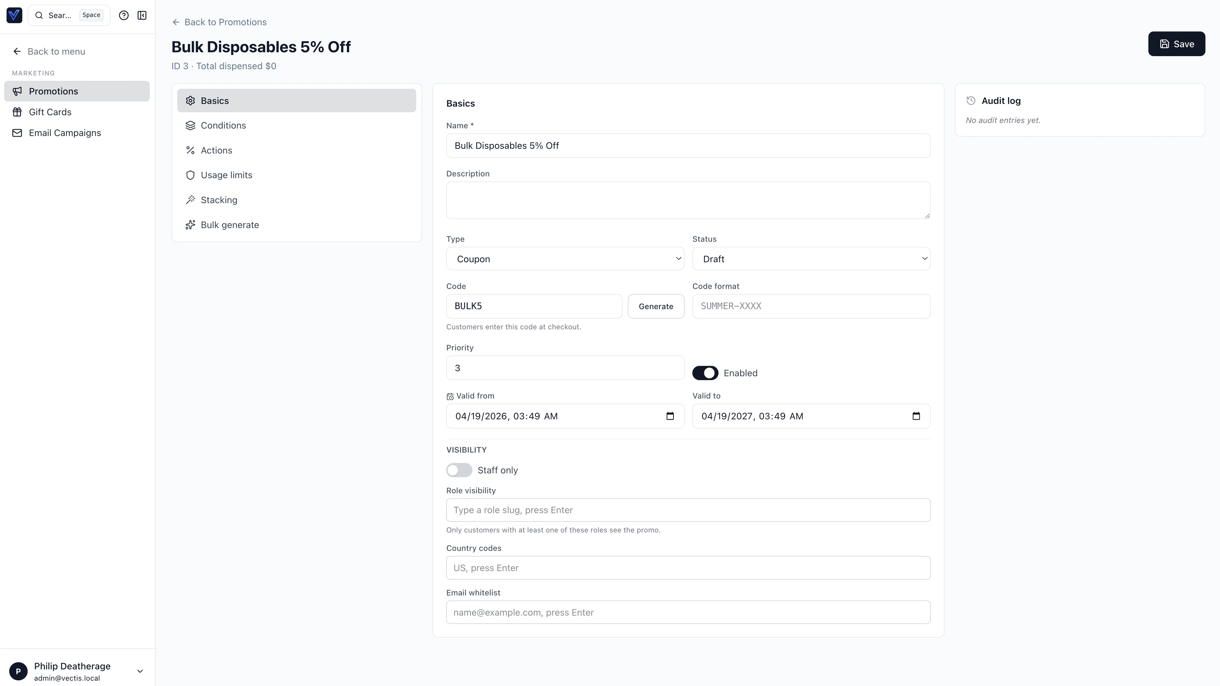 Promotion editor — Basics