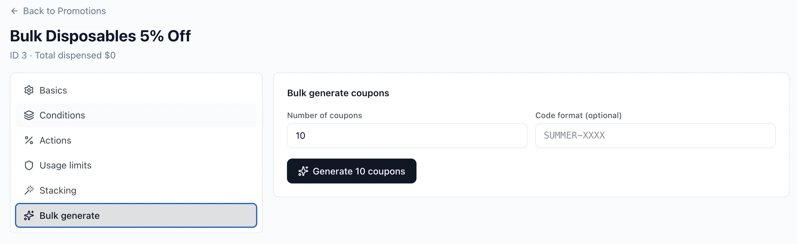 Bulk generate coupons