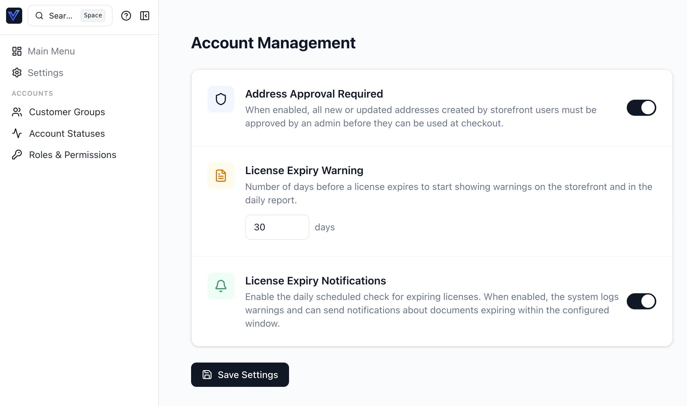 Account management settings