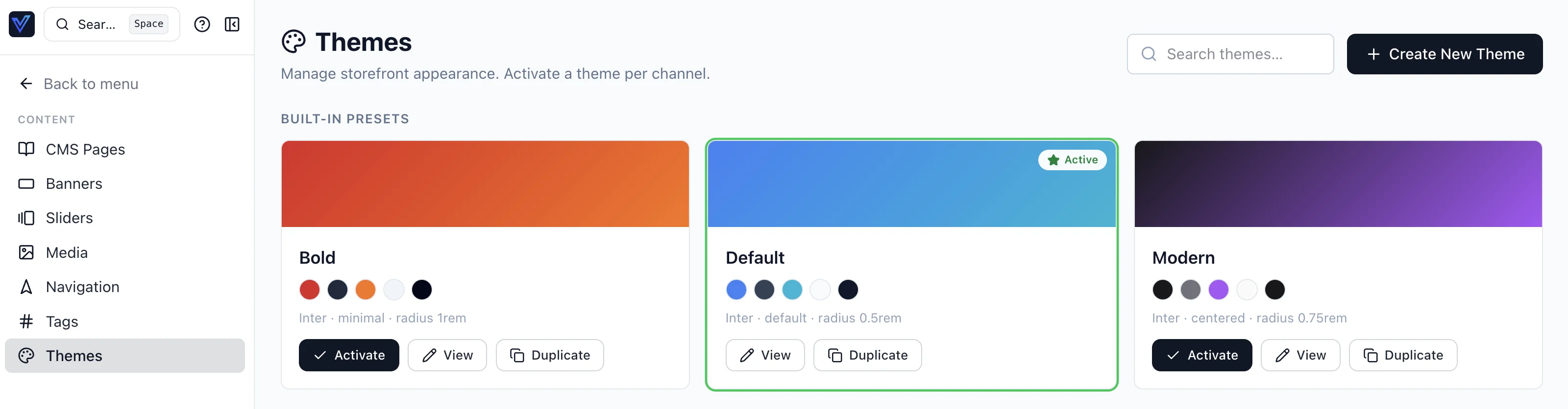Theme manager — built-in presets